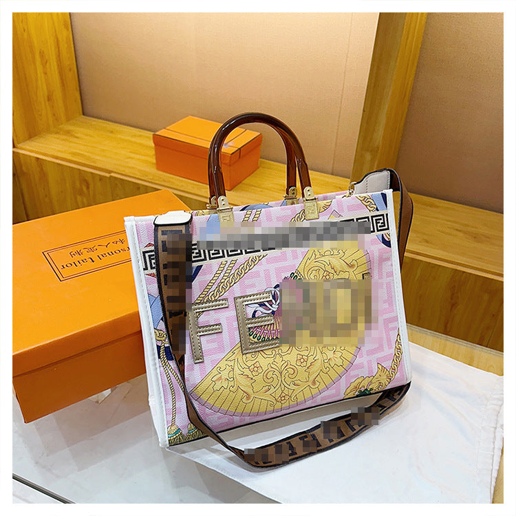 Premium Handheld Tote Bag With Bold Fashion Print For Women And Light Luxury Crossbody Strap