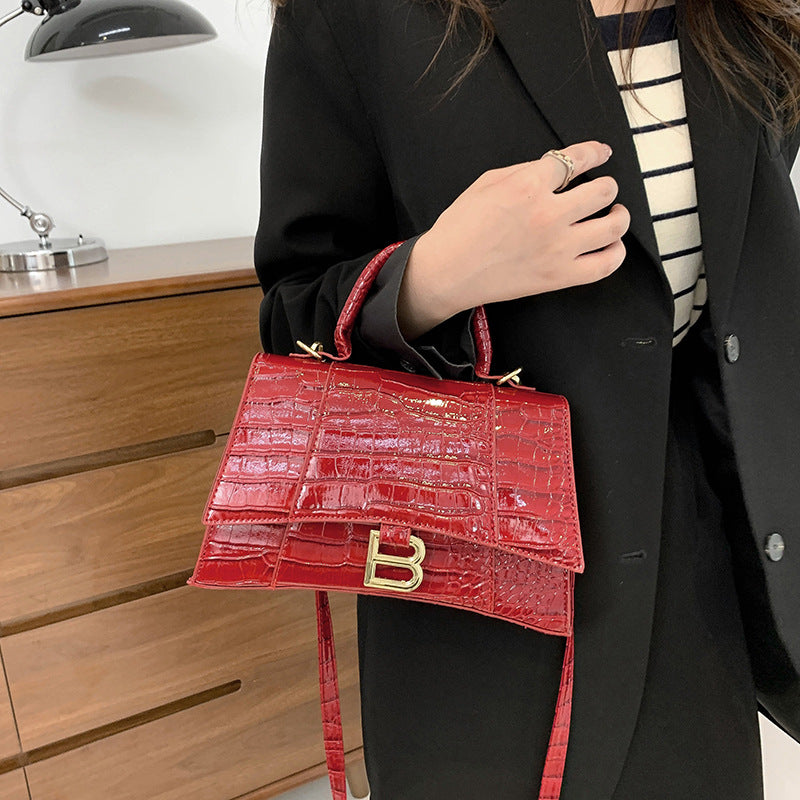 Cross-border women's bag 2025 new temperament trendy small square bag crocodile pattern hourglass bag retro shoulder crossbody bags
