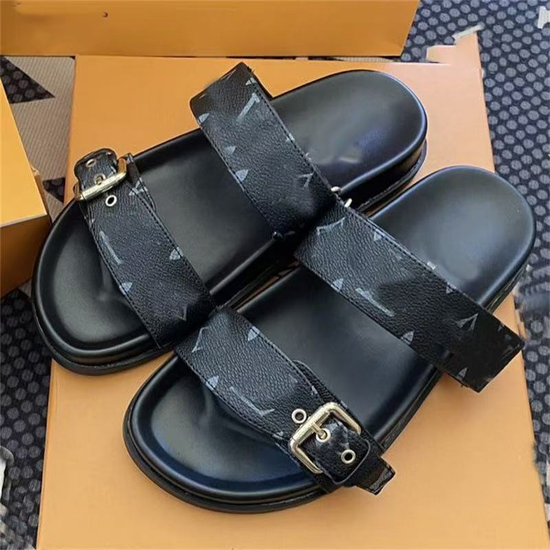Double Buckle Two Strap Slide Sandals