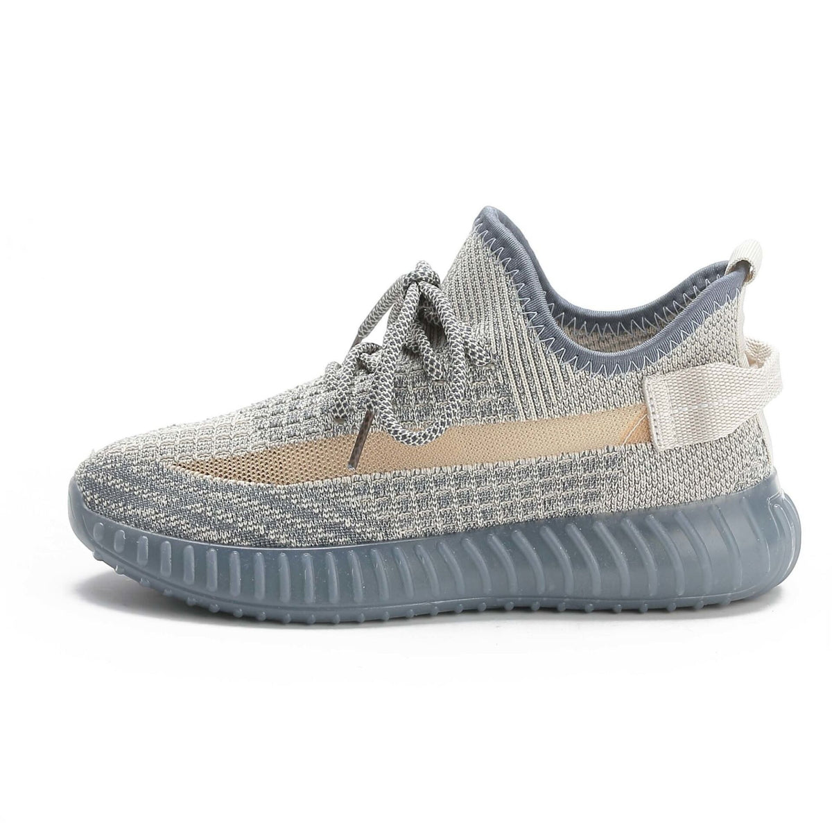 Knit Lace-Up Sneakers with Heel Pull Tabs and Ribbed Sole