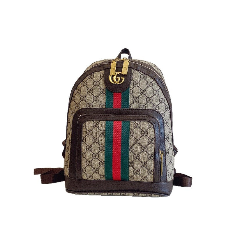 Patterned Backpack with Multiple Zip Compartments and Adjustable Shoulder Straps