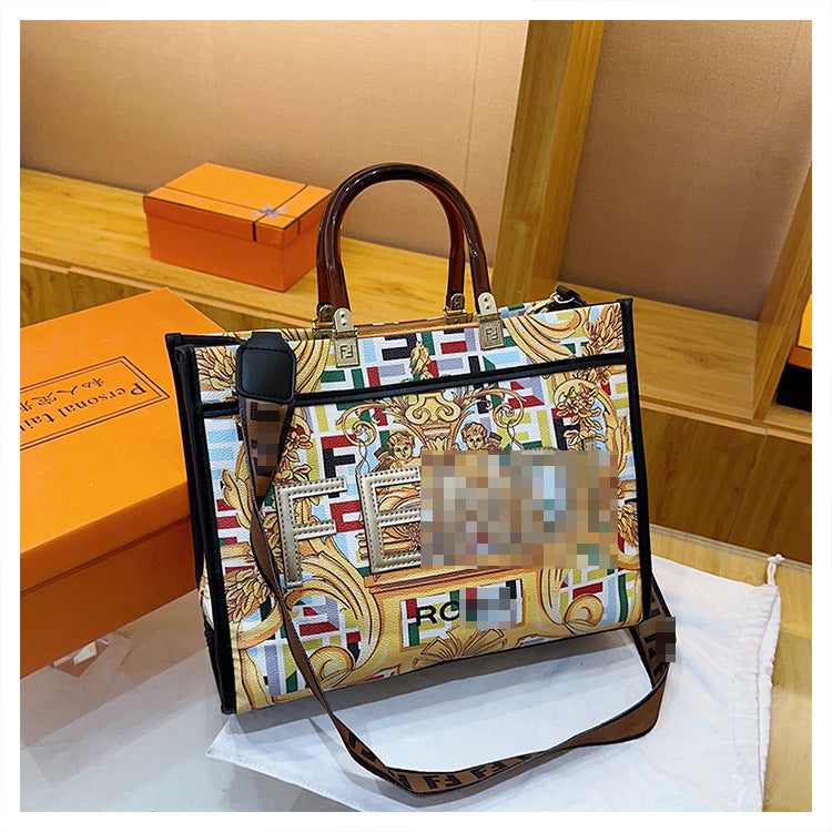 Premium Handheld Tote Bag With Bold Fashion Print For Women And Light Luxury Crossbody Strap