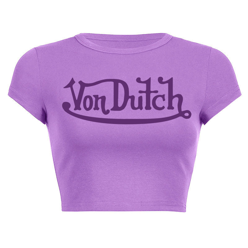 Women's Slim Fit Cropped Crew Neck Graphic T-Shirt with Short Sleeves