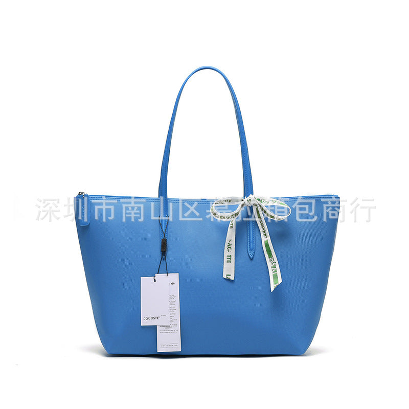 Textured Tote Bag with Bow Detail and Zip Top Closure