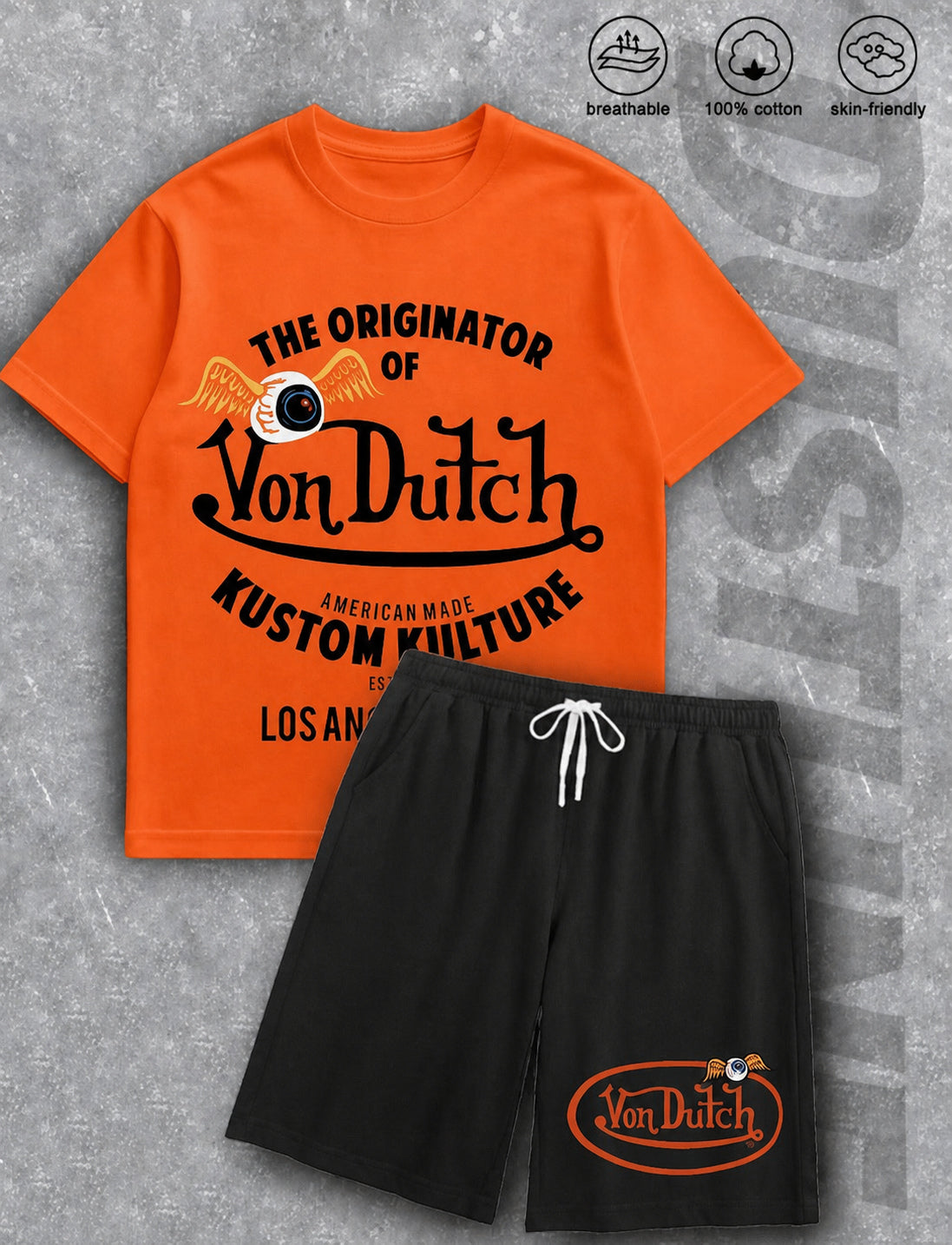 Men's Graphic Crew Neck T-Shirt and Drawstring Shorts Set