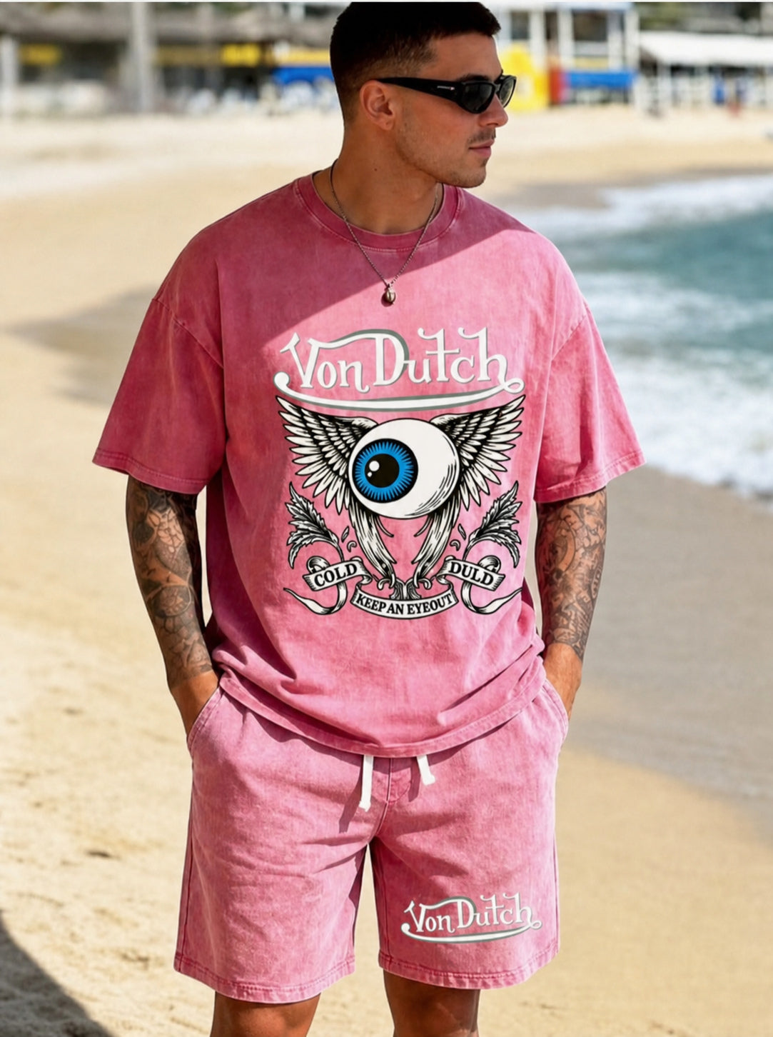 Men's Graphic Crew Neck T-Shirt and Drawstring Shorts Set