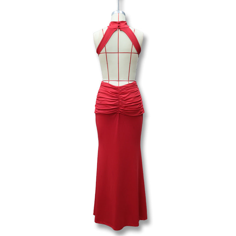Women's Halter Neck Cutout Ruched Mermaid Gown