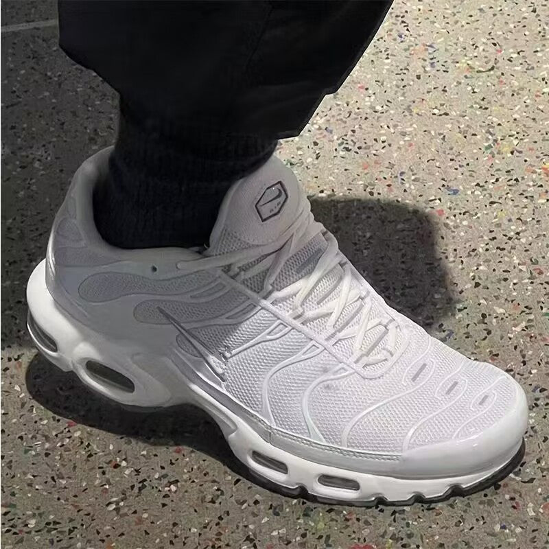 Men's Mesh Lace-Up Running Shoes with Visible Air Cushion Sole