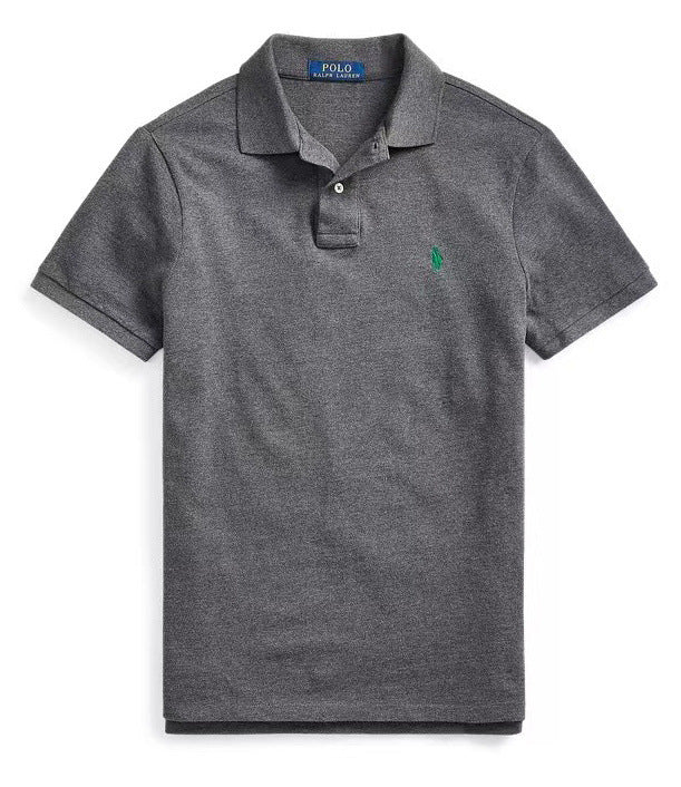 Men's Short Sleeve Polo Shirt with Ribbed Collar and Three-Button Placket