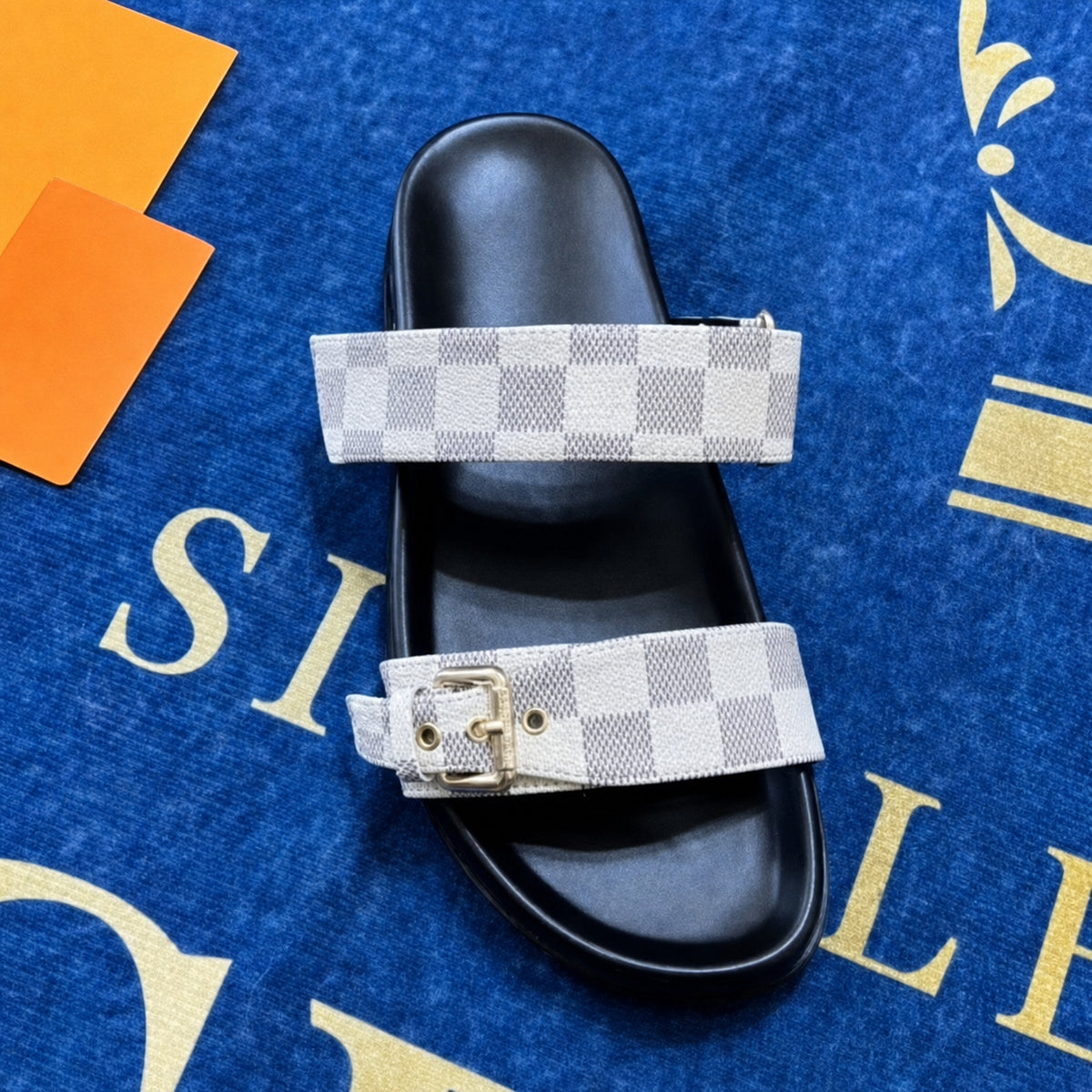 Double Buckle Two Strap Slide Sandals