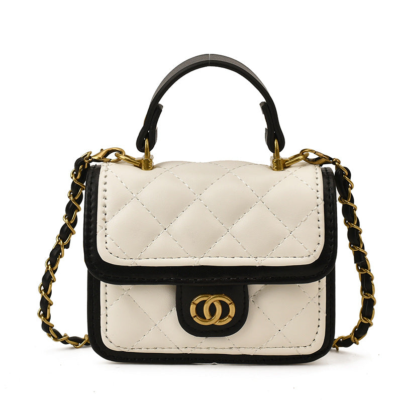 Mini Quilted Flap Crossbody Bag with Turn Lock, Top Handle, and Chain Strap