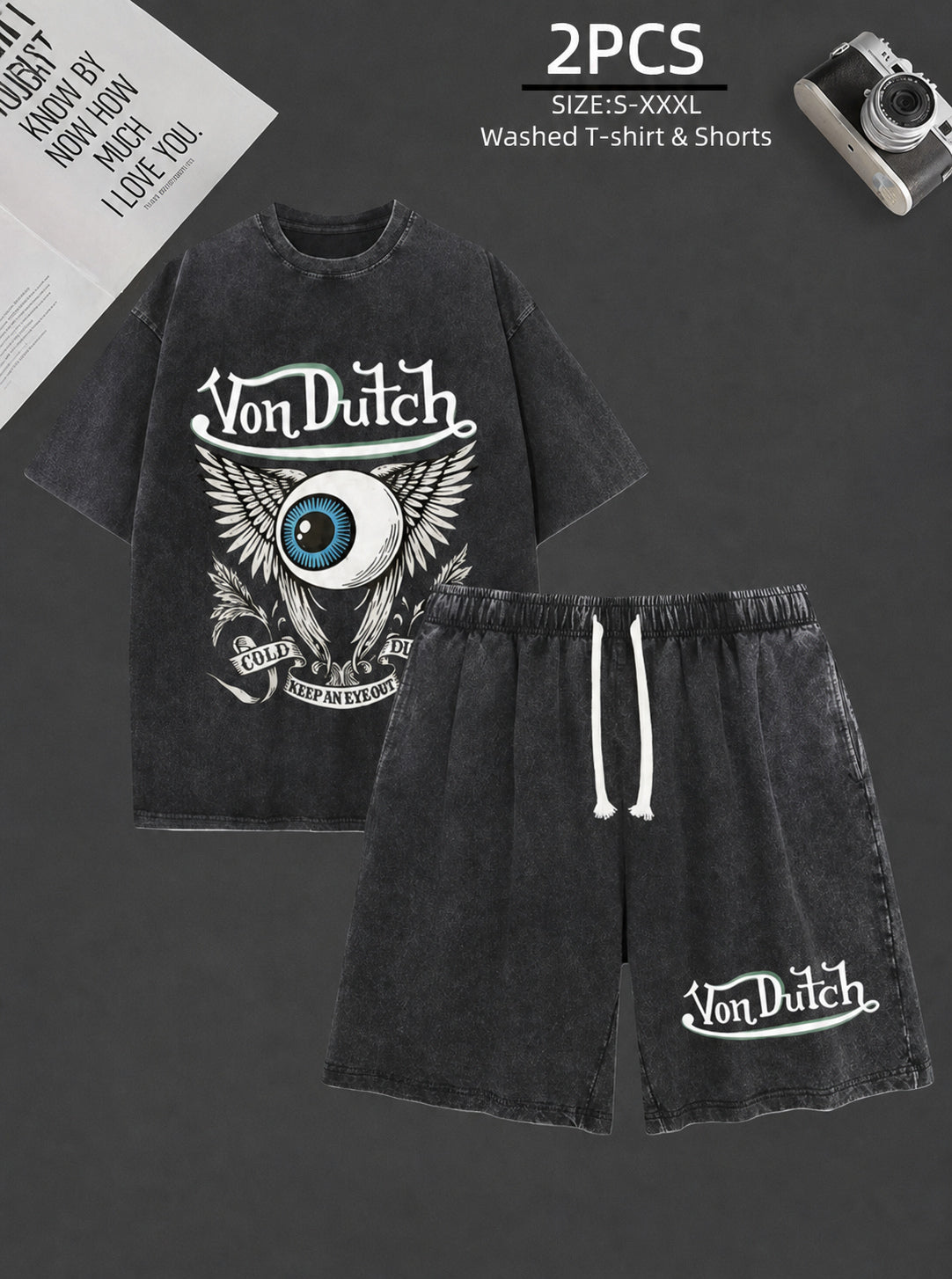 Men's Graphic Crew Neck T-Shirt and Drawstring Shorts Set