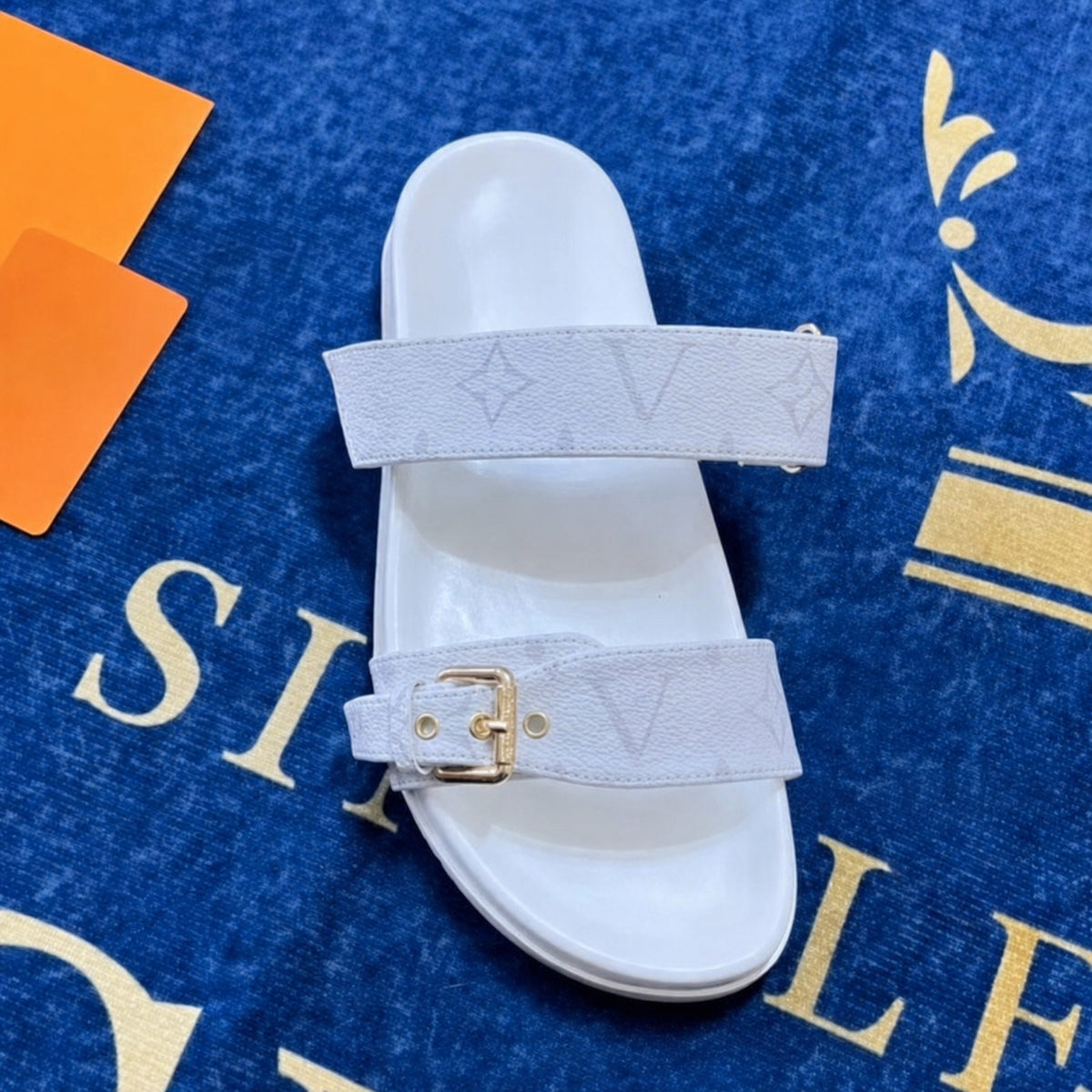 Double Buckle Two Strap Slide Sandals