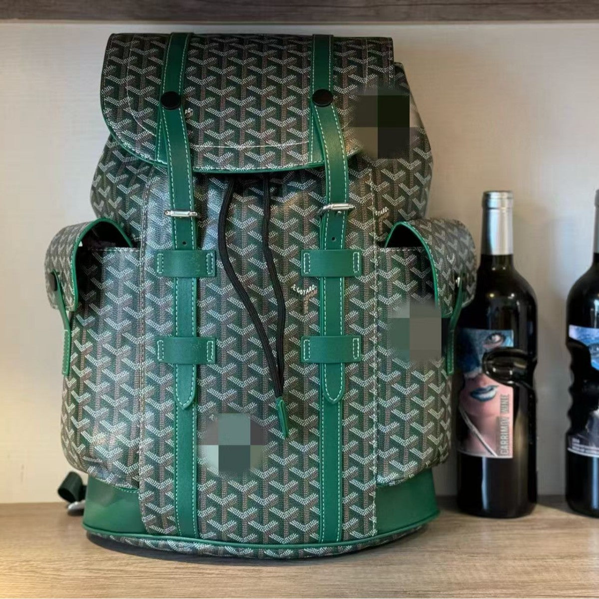 Patterned Flap Backpack with Drawstring Closure and Side Pockets
