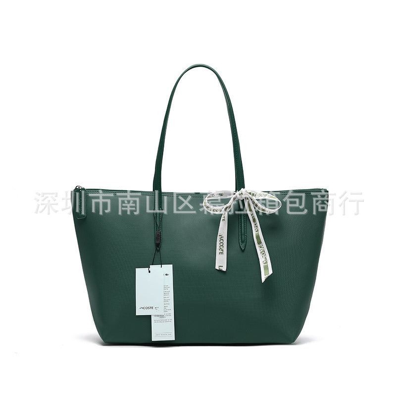 Textured Tote Bag with Bow Detail and Zip Top Closure