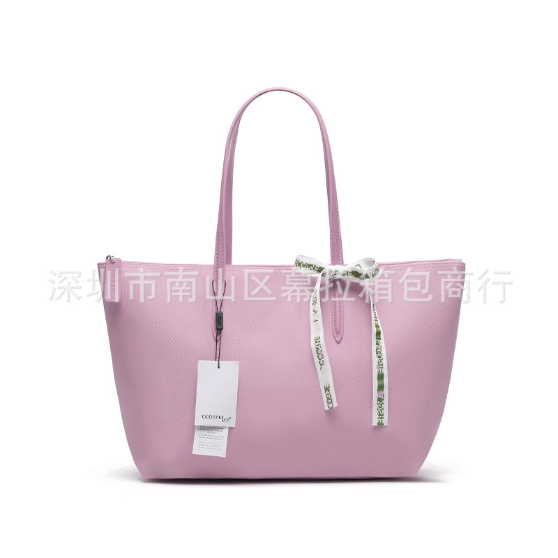 Textured Tote Bag with Bow Detail and Zip Top Closure