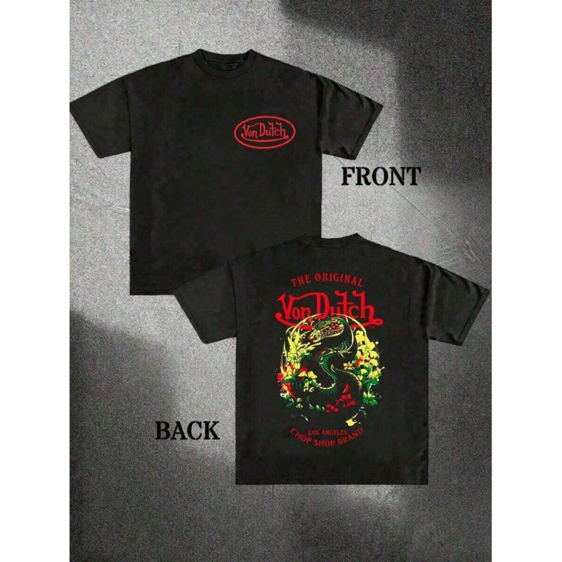 Crew Neck Short Sleeve Graphic T-Shirt with Back Snake Print