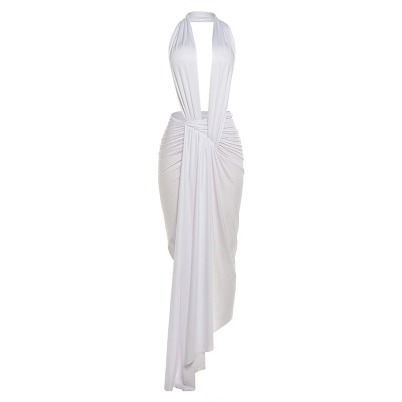 Bold Halter Maxi Dress With Deep V Cutout