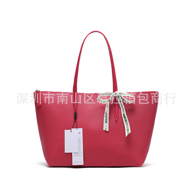 Textured Tote Bag with Bow Detail and Zip Top Closure