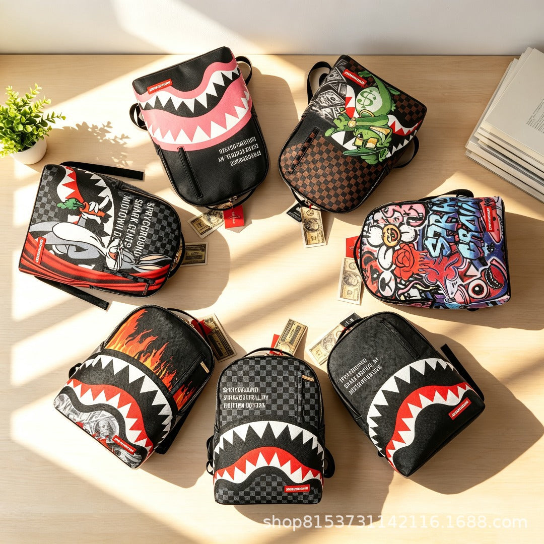Men Cross-border foreign trade trendy brand shark GOD backpack, back-to-school leisure travel expert, must-have factory direct delivery, uninterrupted stock.