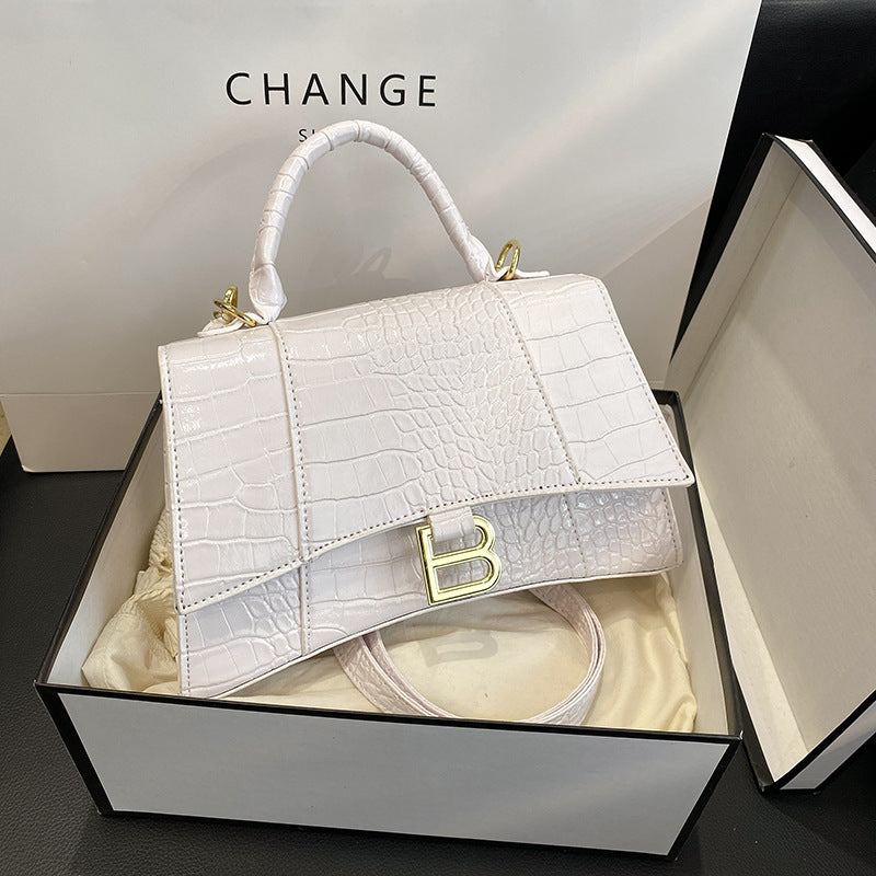 Cross-border women's bag 2025 new temperament trendy small square bag crocodile pattern hourglass bag retro shoulder crossbody bags