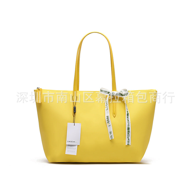 Textured Tote Bag with Bow Detail and Zip Top Closure