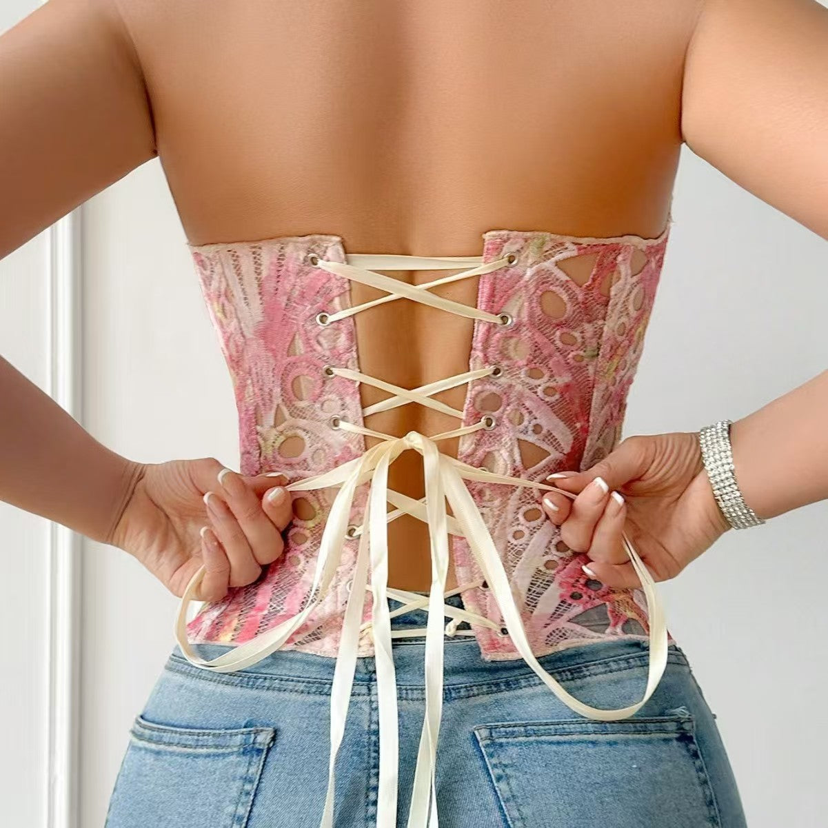 Embroidered Open Back Waist Cinching Corset for Dramatic Hourglass Silhouette and Evening Glamour