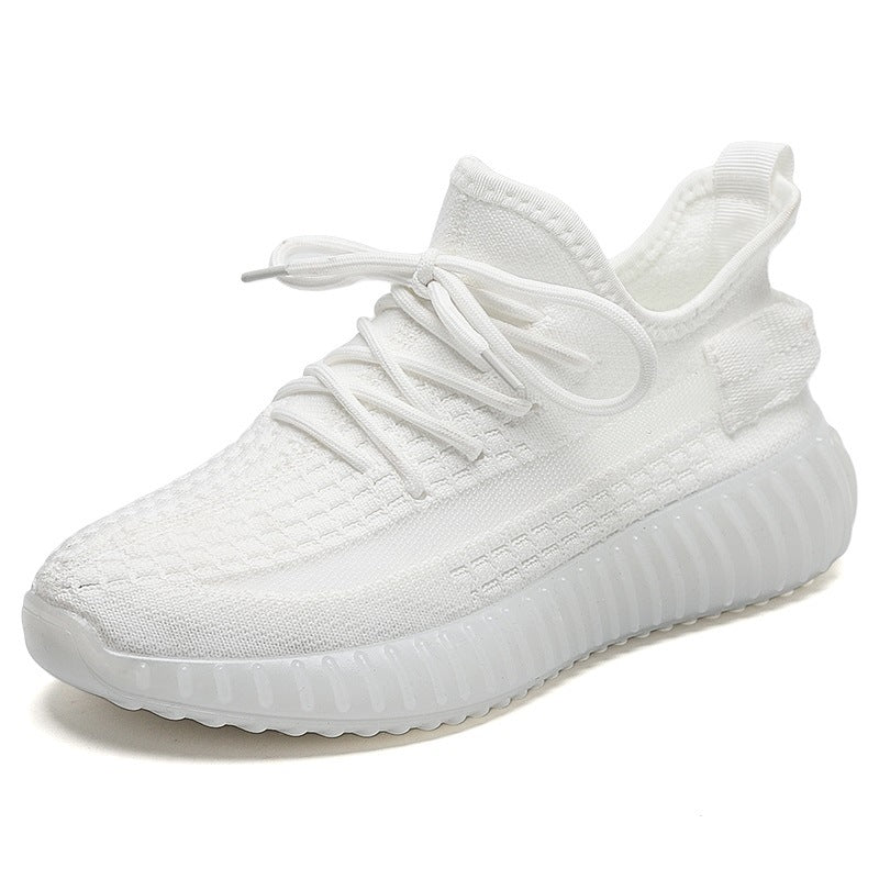 Knit Lace-Up Sneakers with Heel Pull Tabs and Ribbed Sole