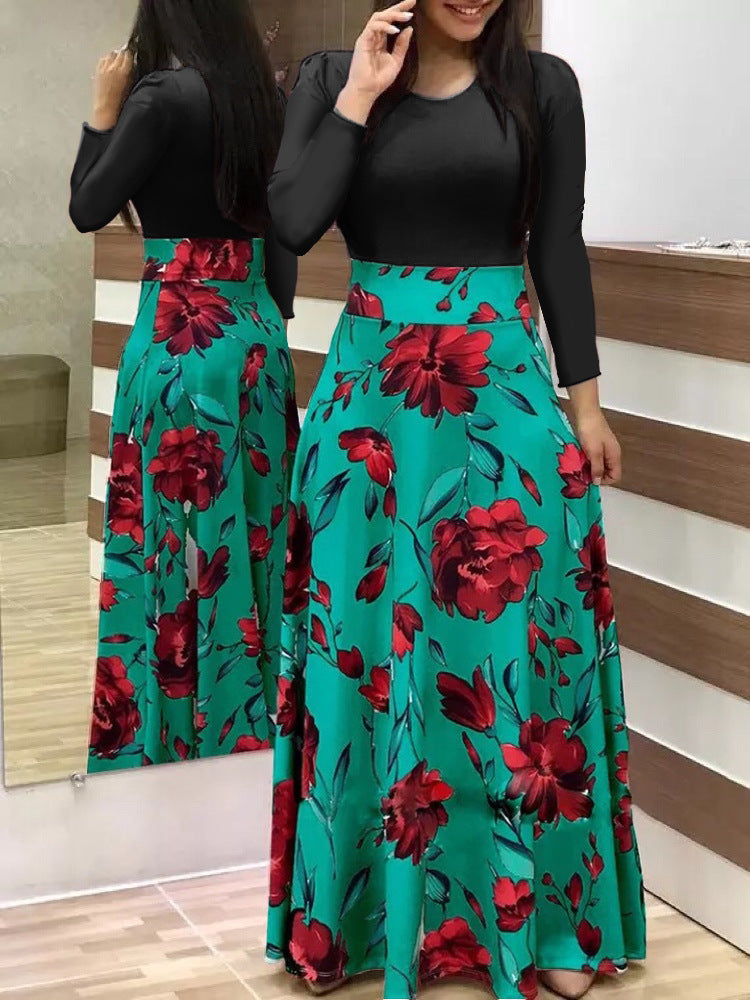 Floral High Waist Maxi Skirt with Flared Swing Silhouette