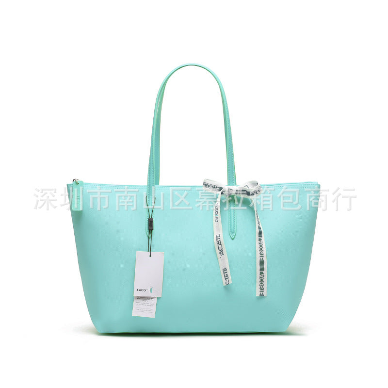 Textured Tote Bag with Bow Detail and Zip Top Closure