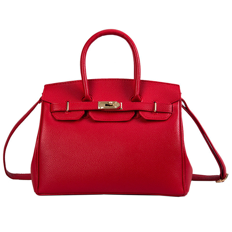 Structured Top-Handle Handbag with Shoulder Strap and Front Buckle Detail
