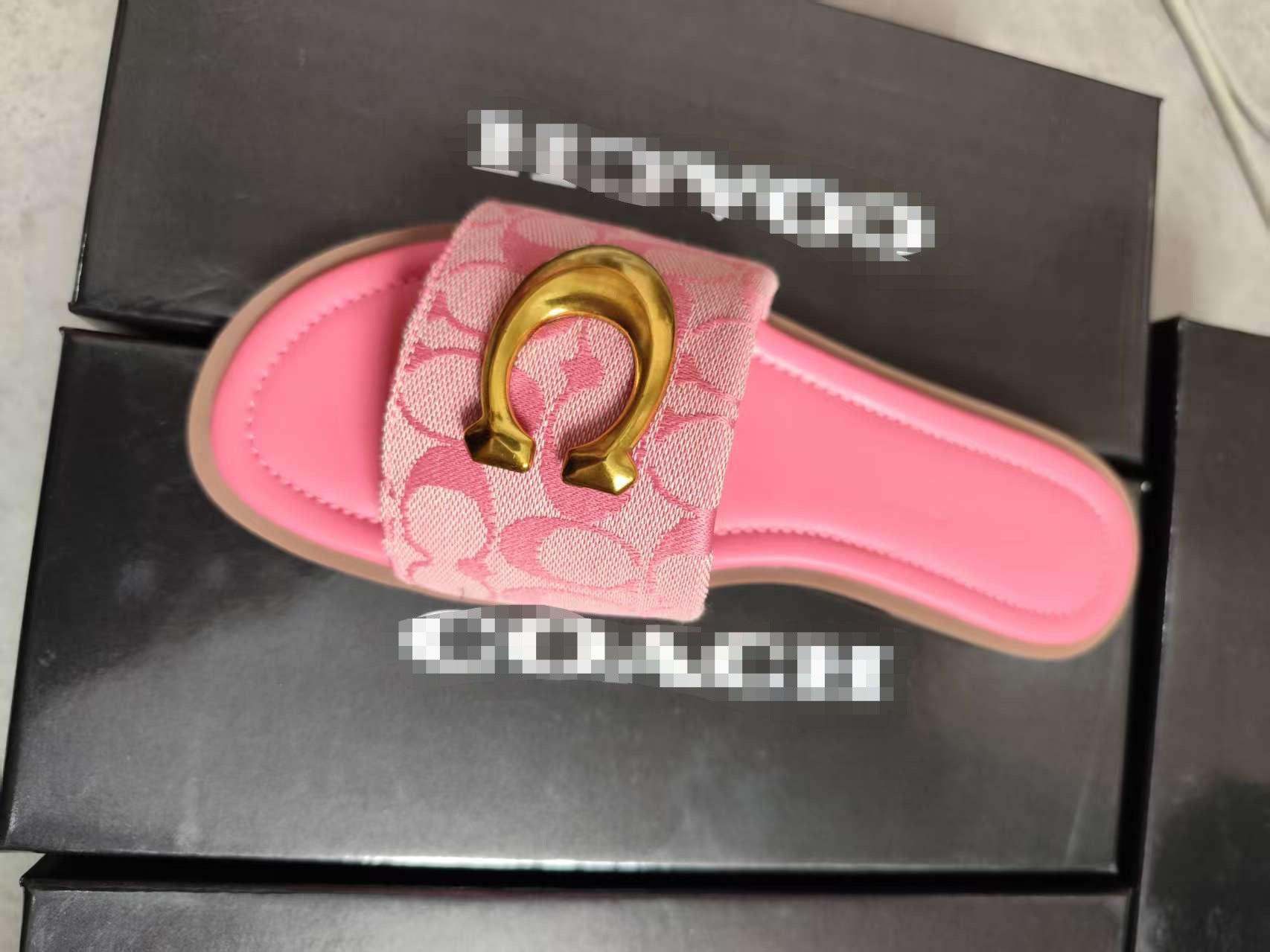 Elegant Monogram Flat Slide Sandals Women
