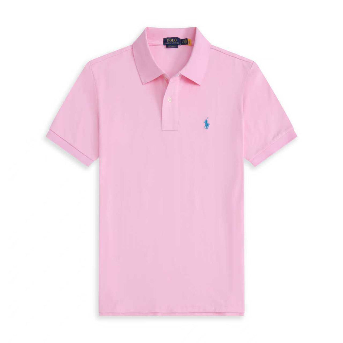 Men's Short Sleeve Polo Shirt with Ribbed Collar and Button Placket