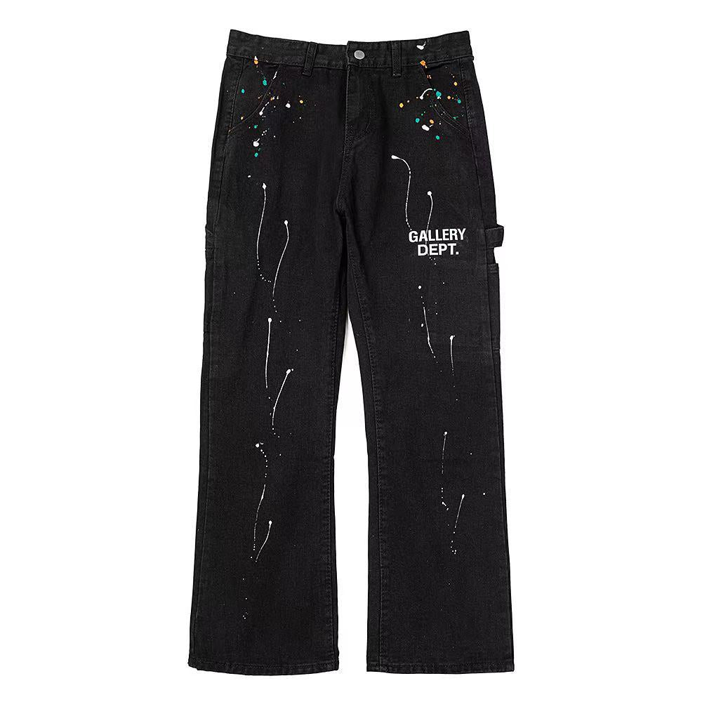 Men Cross-border foreign trade trendy brand Ga retro distressed splashed ink jeans high street straight wide-leg trousers men