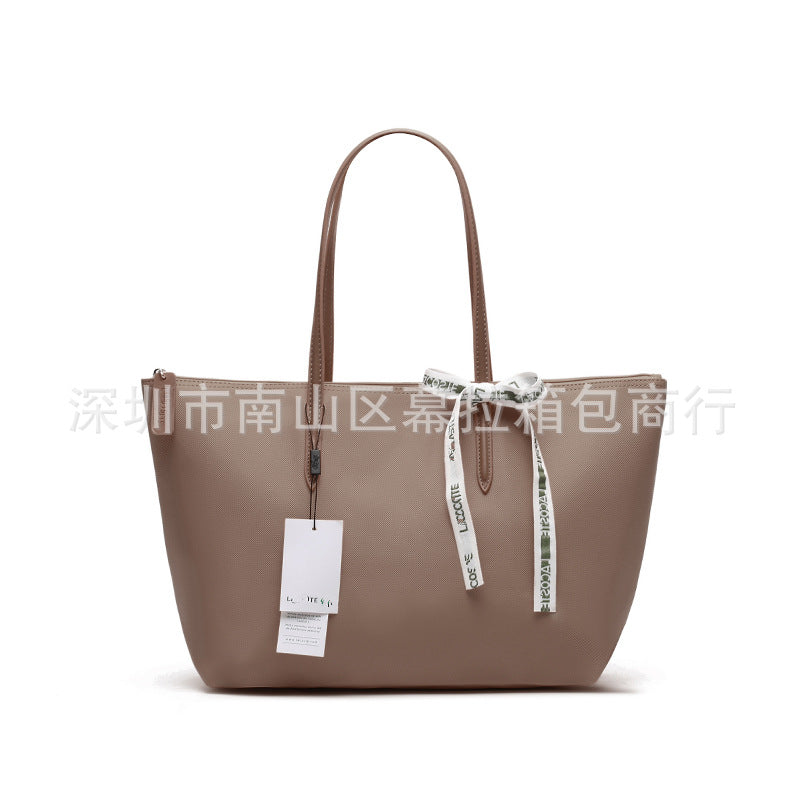Textured Tote Bag with Bow Detail and Zip Top Closure
