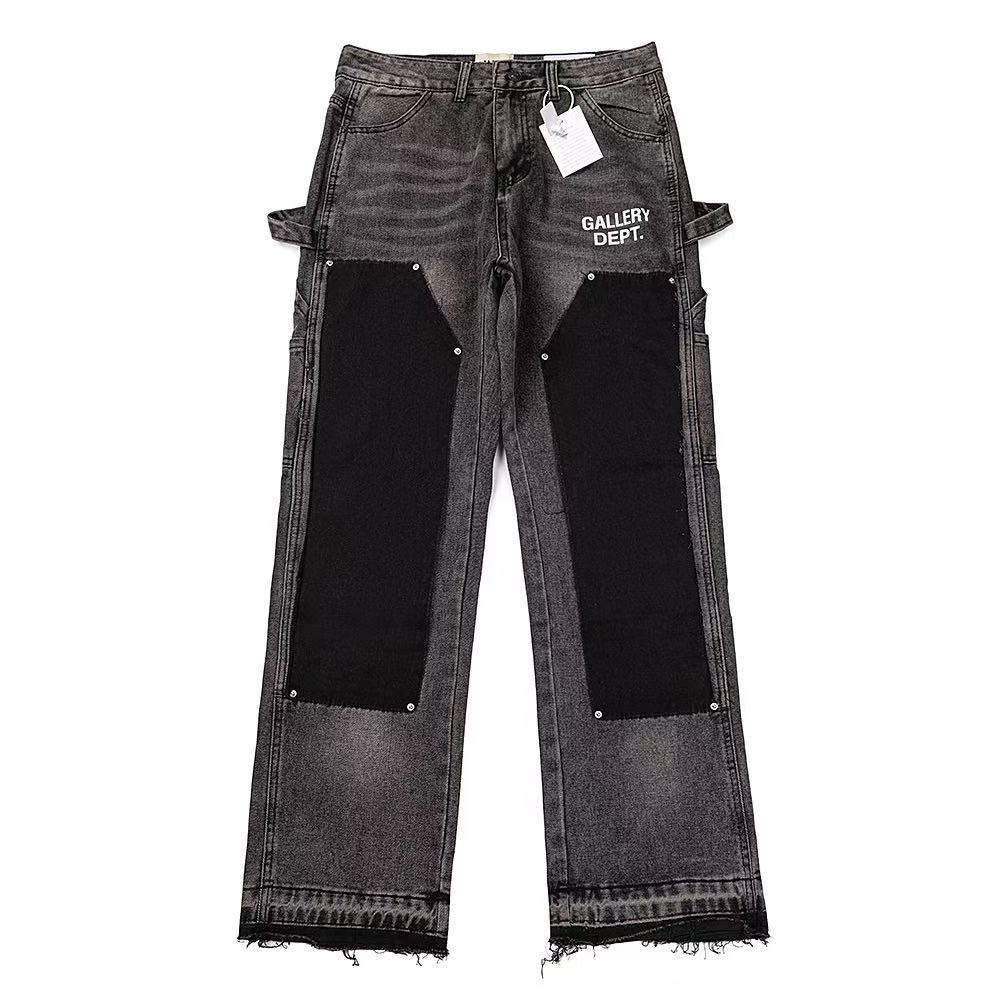 Men Cross-border foreign trade trendy brand Ga retro distressed splashed ink jeans high street straight wide-leg trousers men