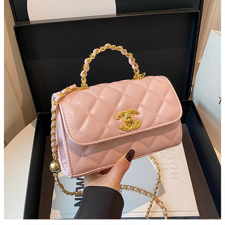 Quilted Flap Crossbody Bag with Chain Strap and Top Handle