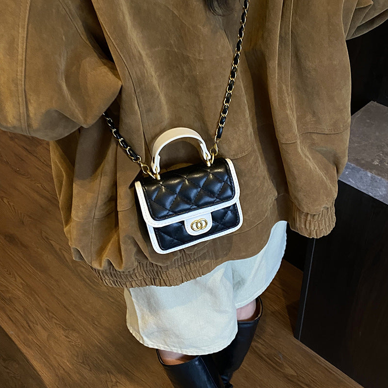 Mini Quilted Flap Crossbody Bag with Turn Lock, Top Handle, and Chain Strap