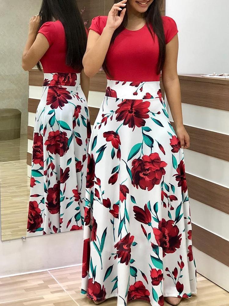 Floral High Waist Maxi Skirt with Flared Swing Silhouette