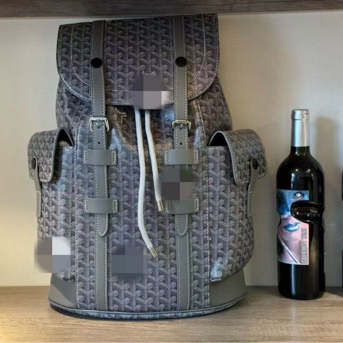 Patterned Flap Backpack with Drawstring Closure and Side Pockets