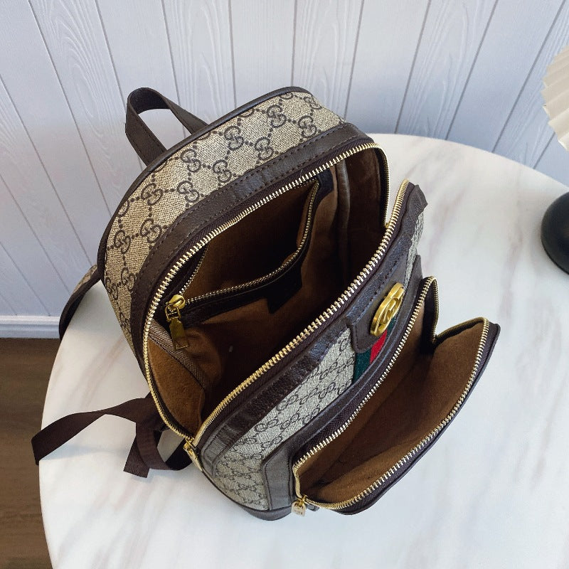 Patterned Backpack with Multiple Zip Compartments and Adjustable Shoulder Straps