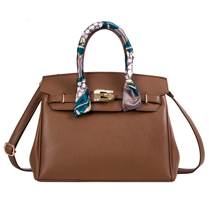 Structured Top-Handle Handbag with Shoulder Strap and Front Buckle Detail