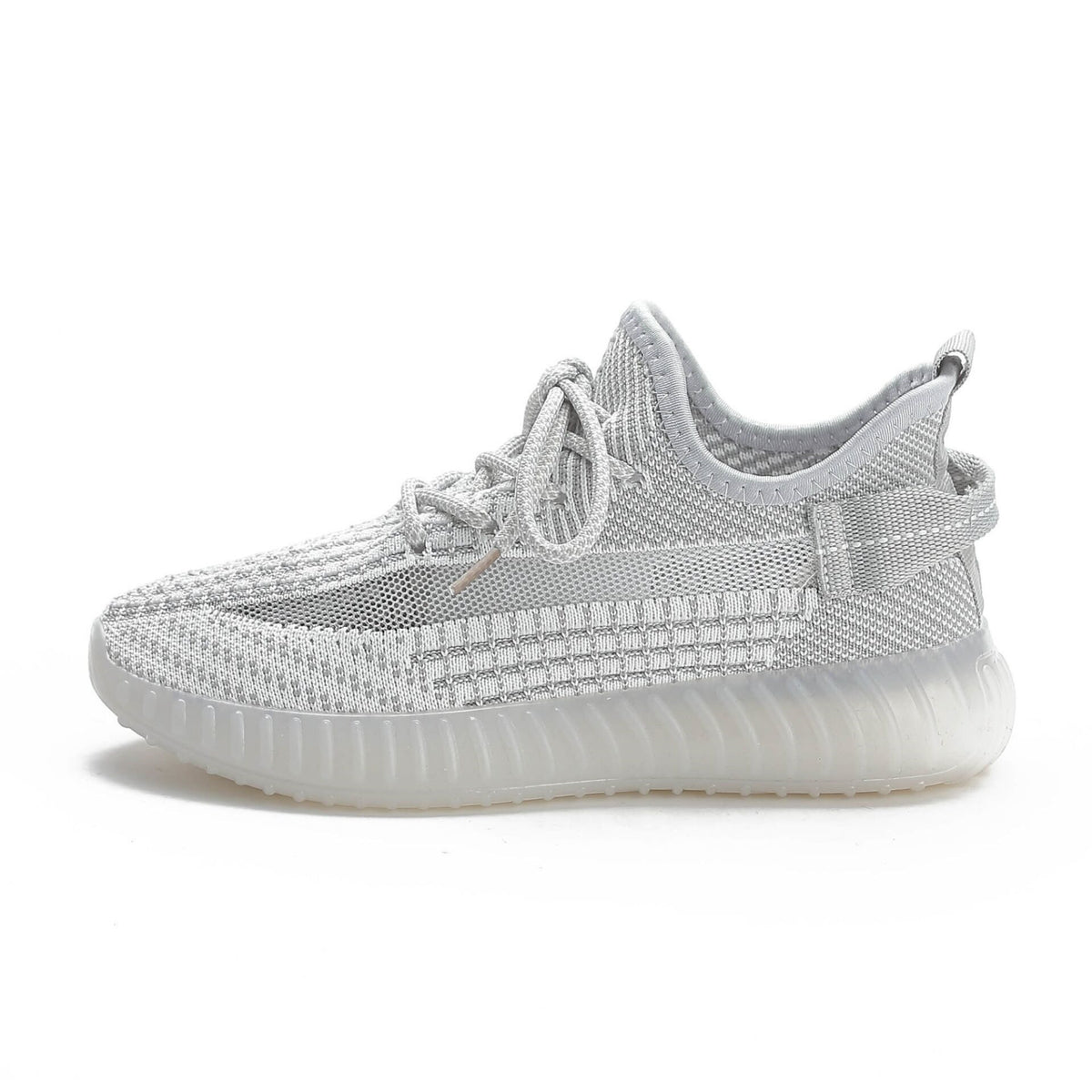 Knit Lace-Up Sneakers with Heel Pull Tabs and Ribbed Sole