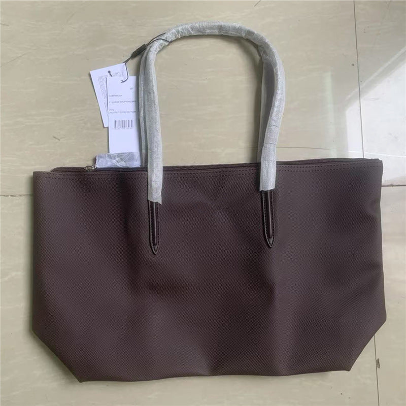 Textured Tote Bag with Bow Detail and Zip Top Closure