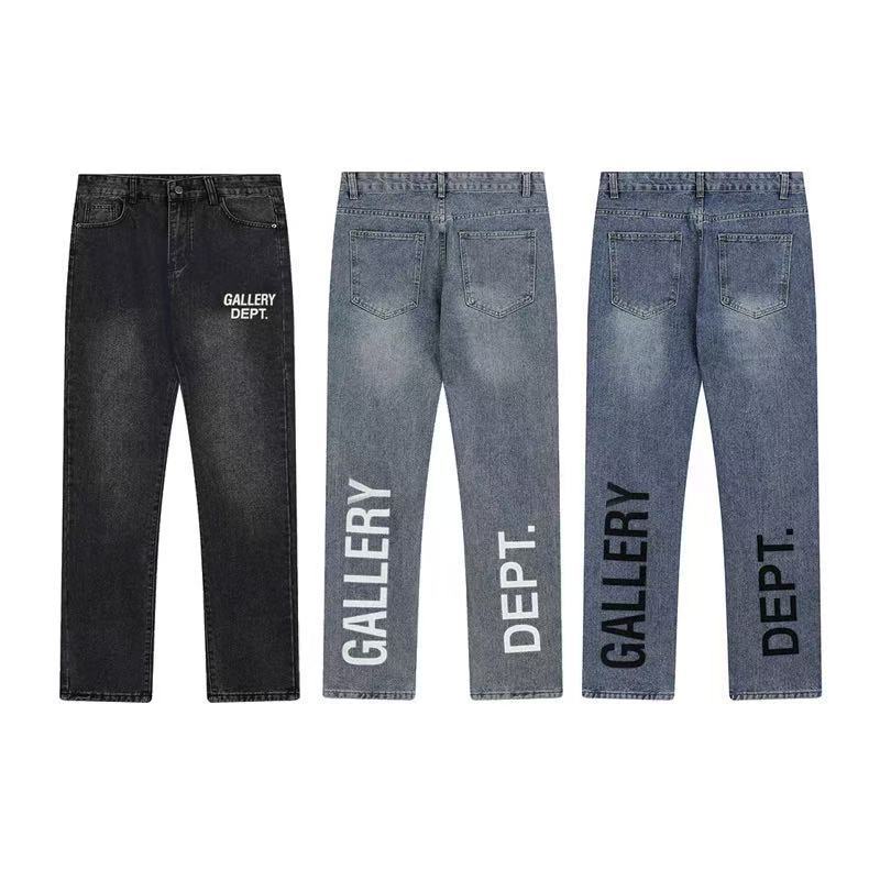 Men Cross-border foreign trade trendy brand Ga retro distressed splashed ink jeans high street straight wide-leg trousers men