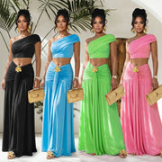 Chic Off Shoulder Crop Top Midi Skirt Set