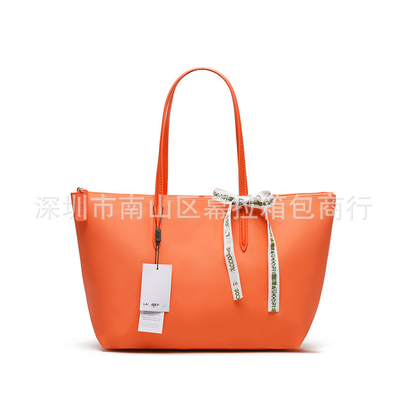 Textured Tote Bag with Bow Detail and Zip Top Closure