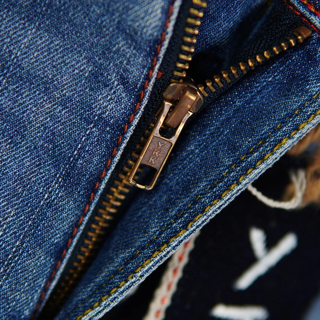 Red Selvedge Denim 12Oz Jeans for Men - Vintage Spring/Summer Thin Casual Stretch Slim Tapered Whiskered Washed Trousers 5KM