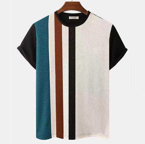 Geometric Stripe Tee For Men Premium Modern Short Sleeve Top With Panel Design Detail