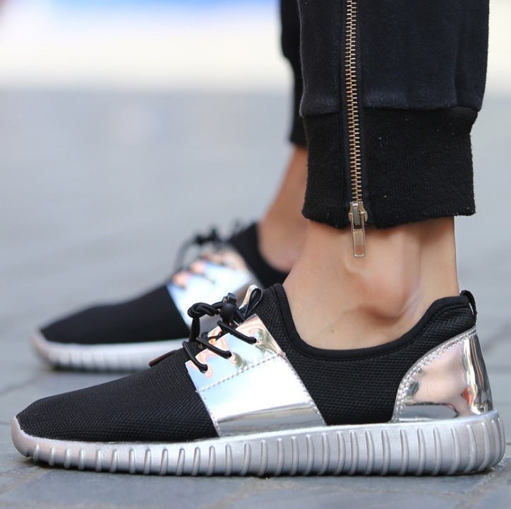 Low Top Mesh Lace-Up Sneakers with Contrast Panels and Ribbed Sole
